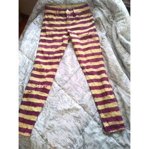 striped yellow and purple dyed pants scenecore punk rave hippie